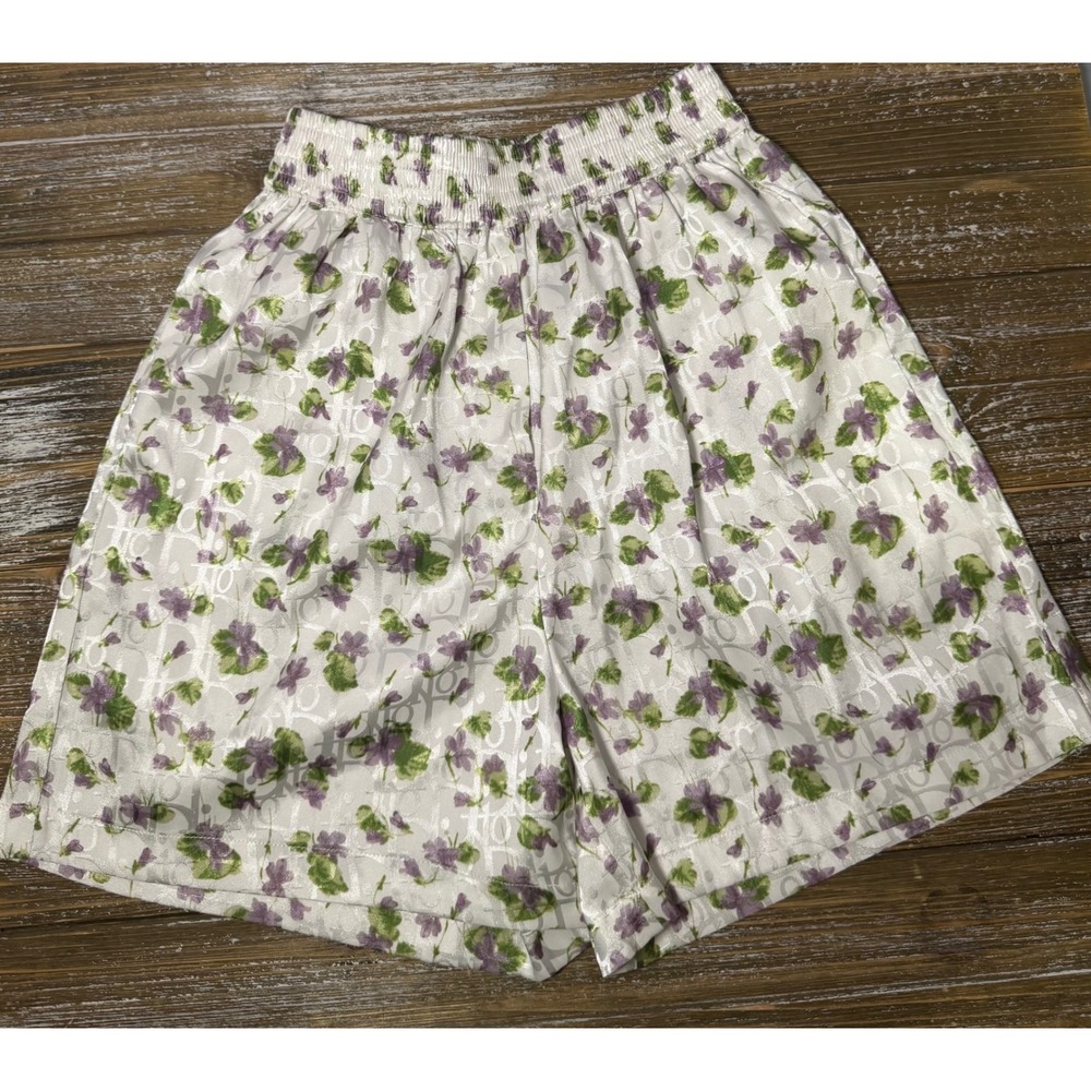 Christian Dior Pajama Shorts Floral M White Purple Cotton France M Cottagecore